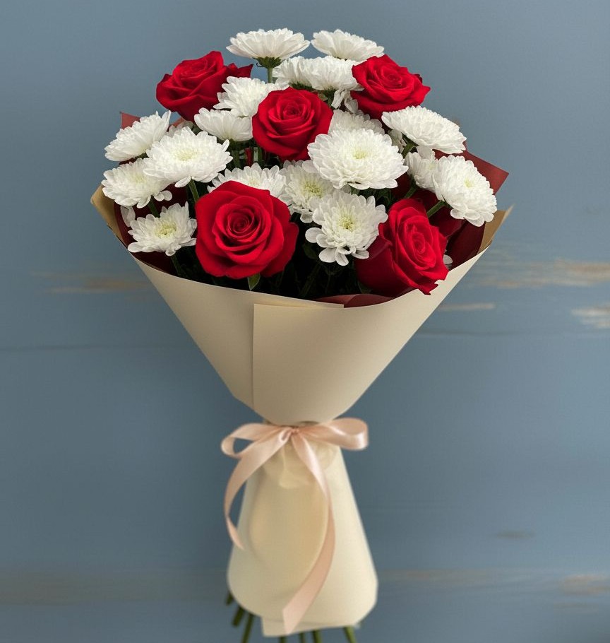 Букет цветов из: Розы и Хризантемы в Поповке Воронежской области