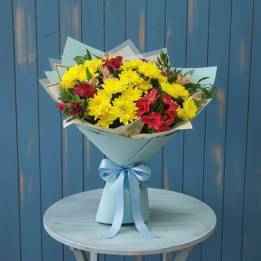 Букет цветов из: Альстромерии и Хризантемы в Поповке Воронежской области