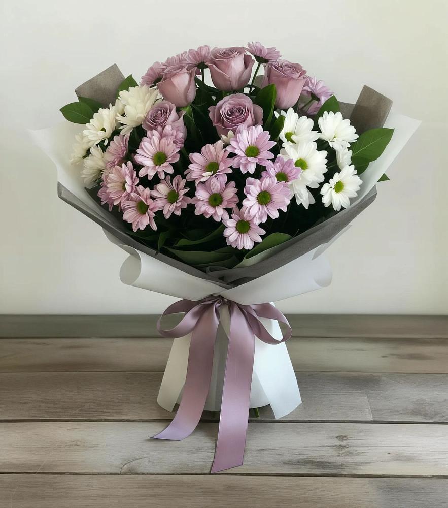 Букет цветов из: Хризантемы и Розы в Поповке Воронежской области