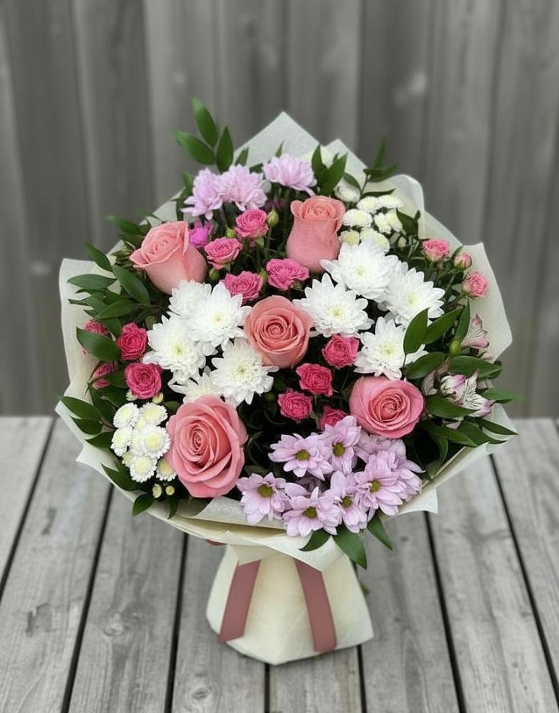 Букет цветов из: Альстромерии, Гвоздики, Розы и Хризантемы в Поповке Воронежской области