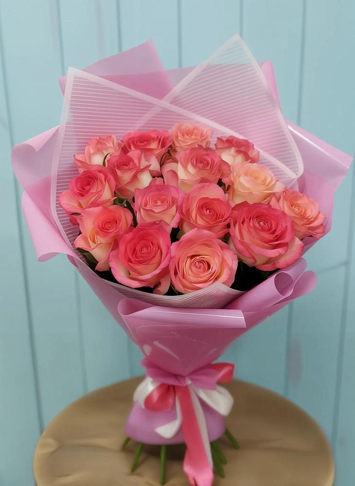 Букет 15 Розовых роз Равель в Поповке Воронежской области