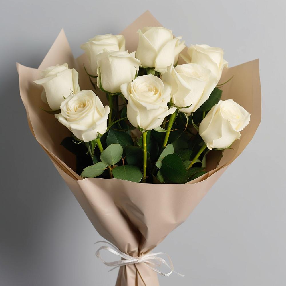 Букет 9 Белых роз Эдлесс Лав в Поповке Воронежской области