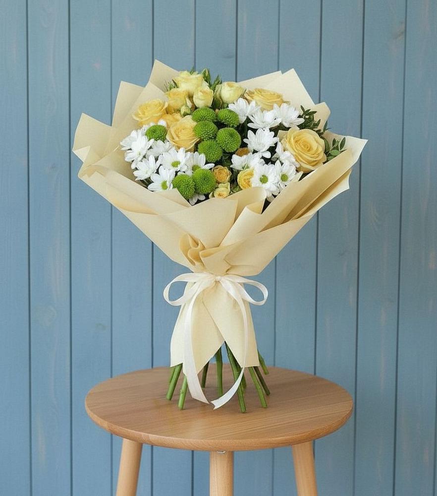 Букет цветов из: Хризантемы и Розы в Поповке Воронежской области