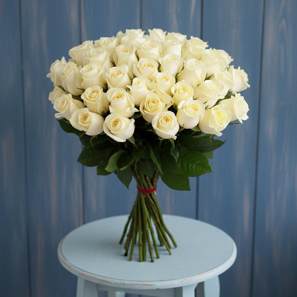 Букет 51 Белая роза Эдлесс Лав в Поповке Воронежской области
