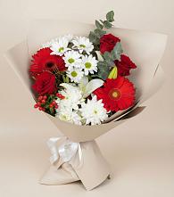 Букет цветов из:  Розы, Хризантемы, Герберы и Лилии в Поповке Воронежской области
