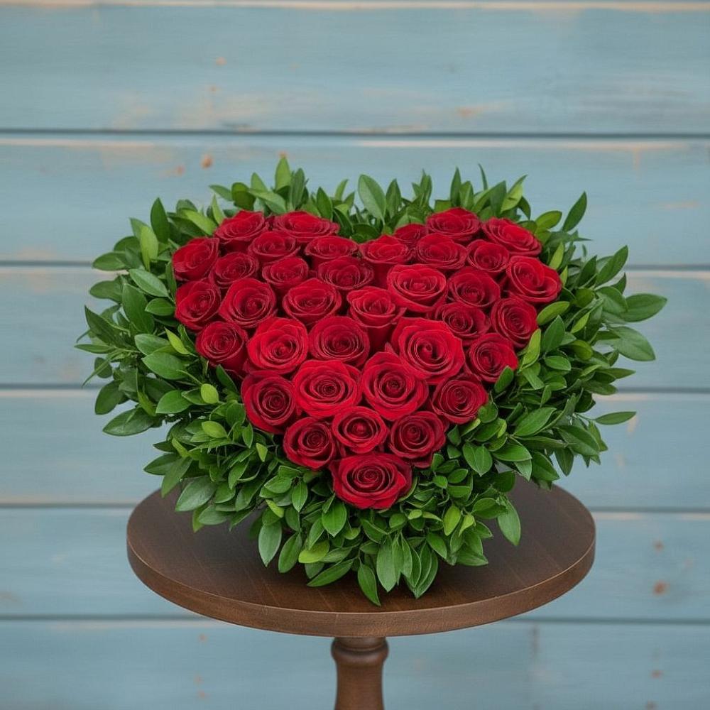 Цветочная композиция из Розы в виде сердца в Поповке Воронежской области