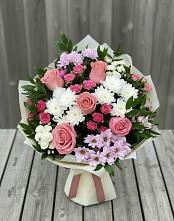 Букет цветов из:  Альстромерии, Гвоздики, Розы и Хризантемы в Поповке Воронежской области