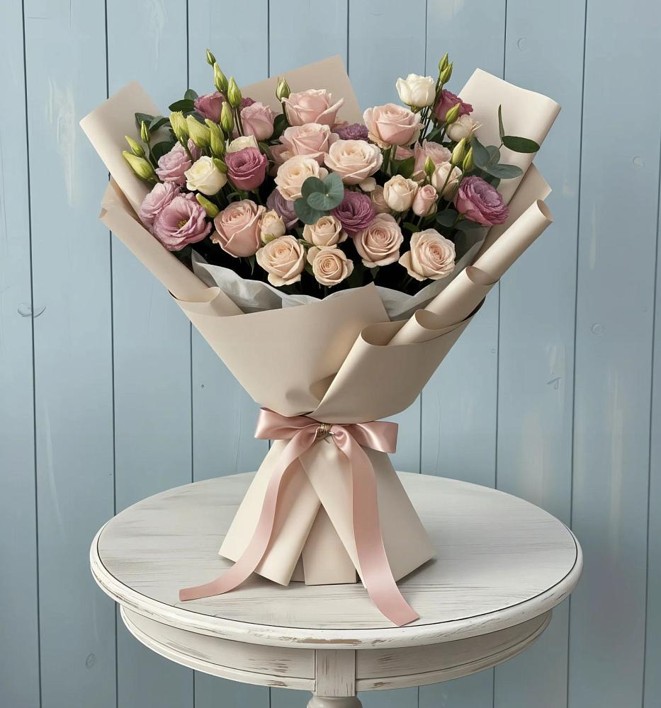 Букет цветов из: Розы и Лизиантусы в Поповке Воронежской области