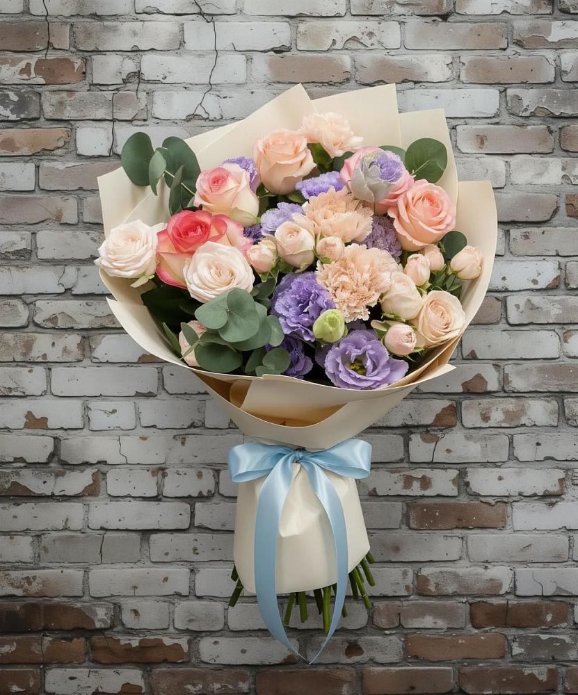 Букет цветов из: Розы, Лизиантусы и Гвоздики в Поповке Воронежской области