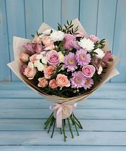 Букет цветов из:  Хризантемы, Розы и Альстромерии в Поповке Воронежской области