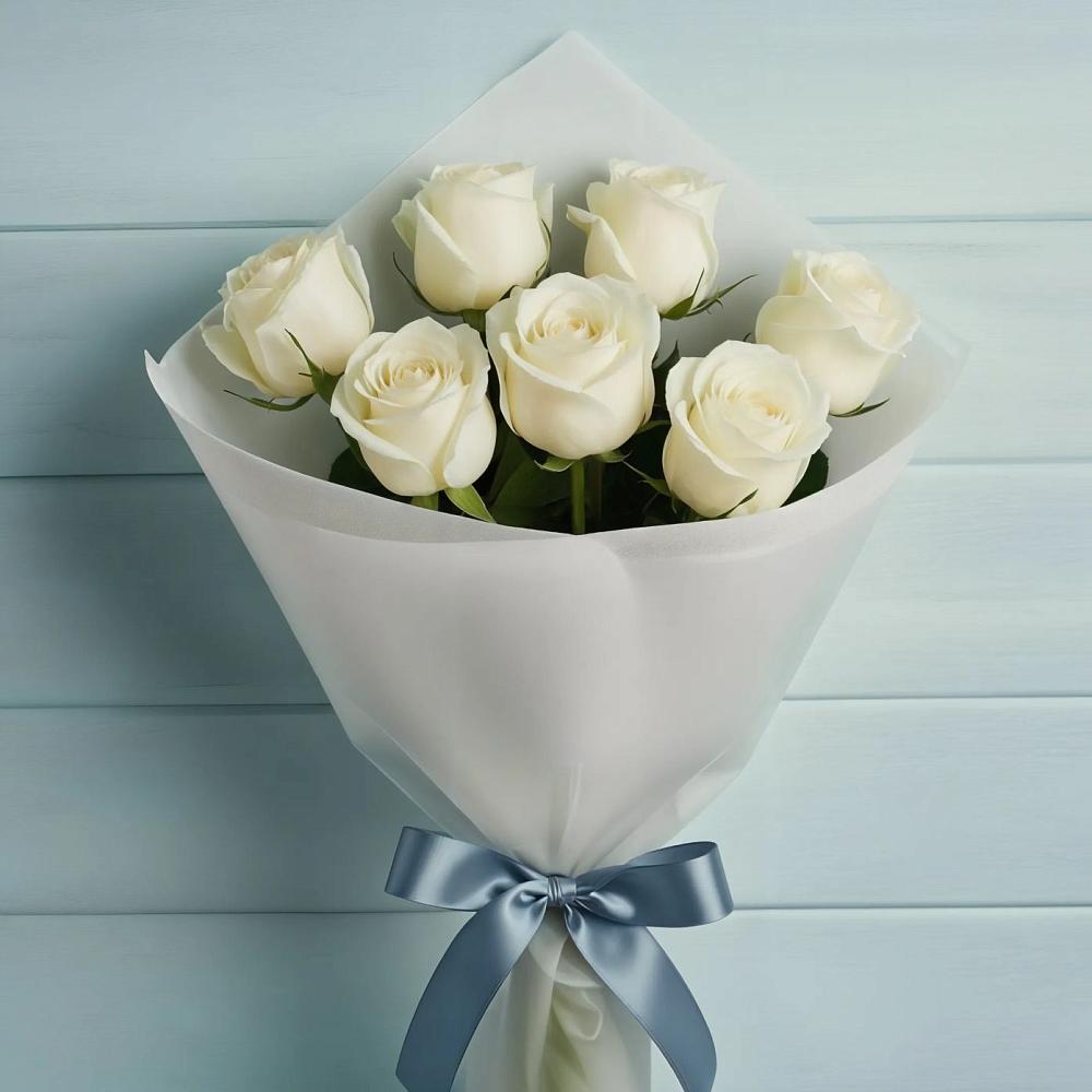 Букет 7 Белых роз Эдлесс Лав в Поповке Воронежской области